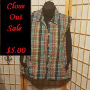 Company Collections Blue Pink Plaid Quilted  Vest